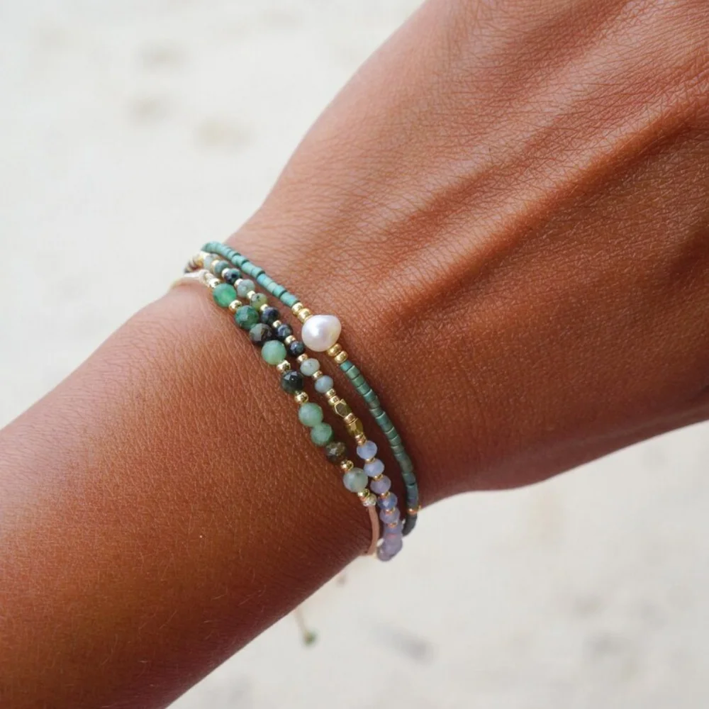 

3 PCS2025 Trend Boho Layered Natural Stone Beaded Bracelet for Women Handmade Adjustable Strand Jewelry Minimalist Beach Style