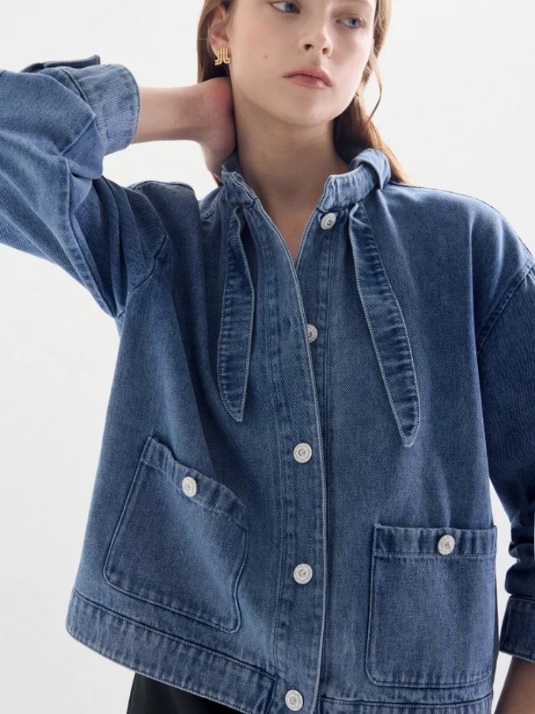 

Модная повседневная женская джинсовая куртка свободного кроя с коротким рукавом, на пуговицах, из хлопка, с эффектом стройности для женщин