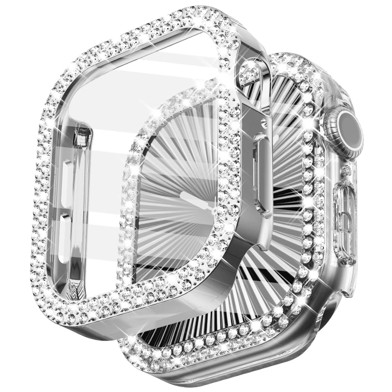 Diamond Cover For Apple watch Case 45mm 41mm 38mm 42mm 44mm 40mm Tempered Glass+Bumper Screen Protector series 9 8 7 6 5 4 3 SE view 4