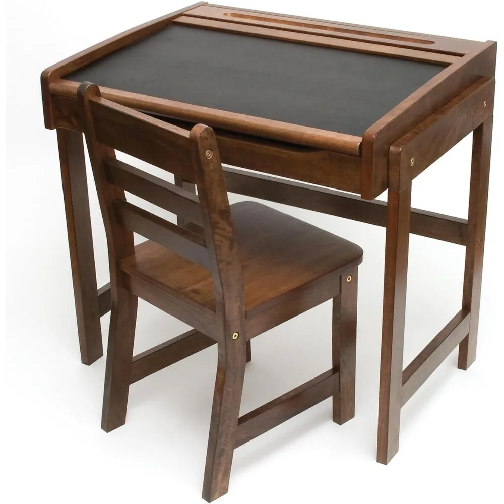 Child's Chalkboard Desk and Chair, 2-Piece Set, Walnut Finish