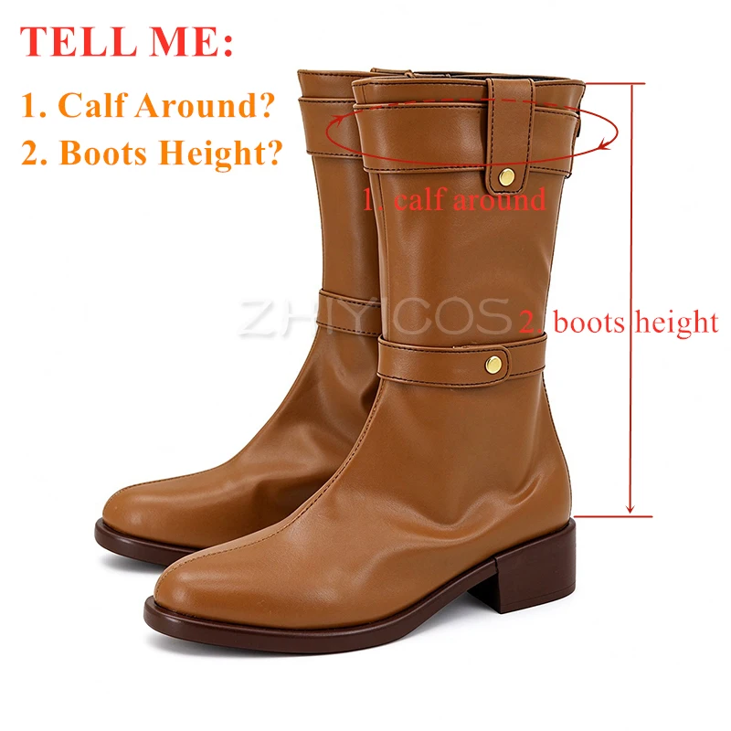 ZHIYICOS Anime Frieren Beyond Journey's End Frieren Cosplay Shoes Brown Mid Calf Boots Carnival Halloween Party Cosplay Footwear