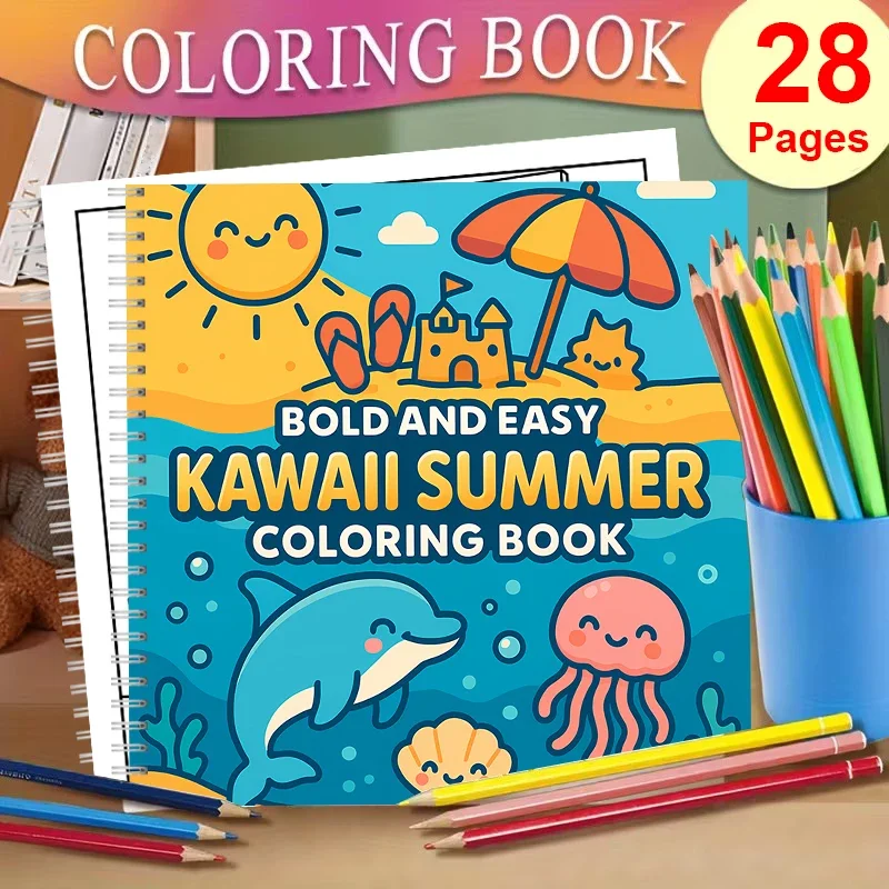 

Легкая и милая летняя раскраска для взрослых, подарок на день рождения, принадлежности для школы, книга для рисования для взрослых с милыми рисунками