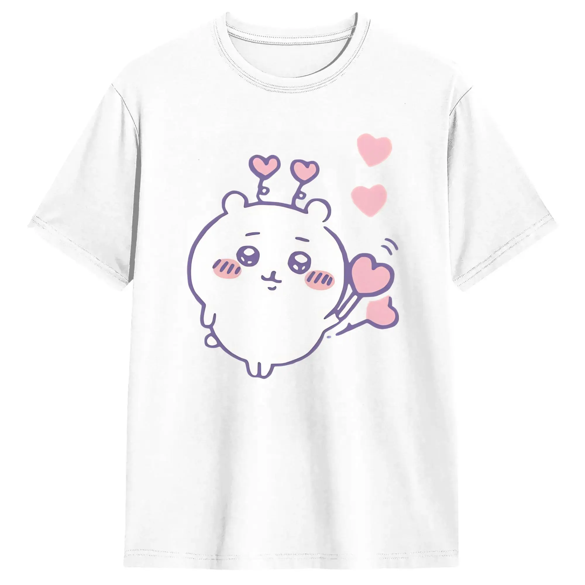 Chiikawas Valentine's Day  Love Heart  Hachiware Usagi T-Shirt Men Leisure Cotton Tees Round Neck Short Sleeve T Shirts Gift