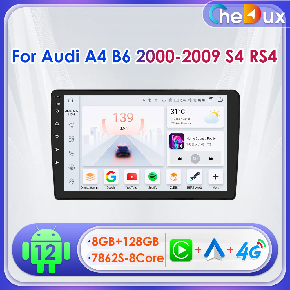 

Chedux 9inch Android Auto Car Radio for Audi A4 B6 B7 B8 S4 RS4 2000 - 2009 SEAT Exeo Navi BT 4G GPS DSP RDS CarPlay UI7862