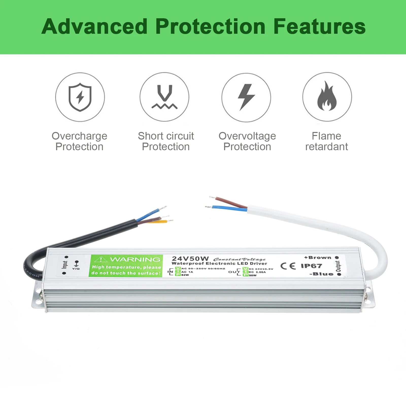 

IP67 Waterproof LED Driver Power Supply Adapter AC 90V-250V to 24V 10W Constant Voltage Output for LED