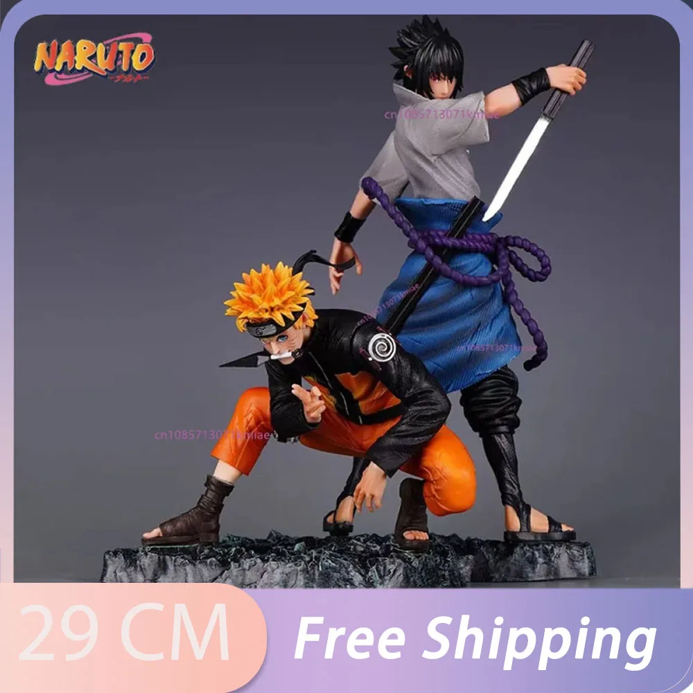 Naruto Anime Figuren 29cm Uzumaki Naruto Figur Uchiha Sasuke PVC Modell Statue Dekoration Sammler