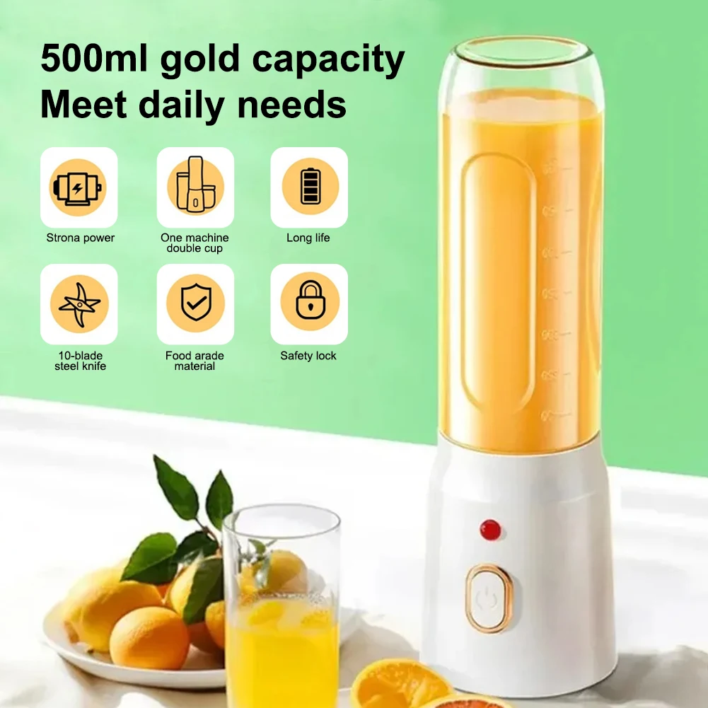

500ML Portable USB Rechargeable Juice Extractor Small Auxiliary Ice Crushing Complementary Foods Electric Blender Juicing Cups