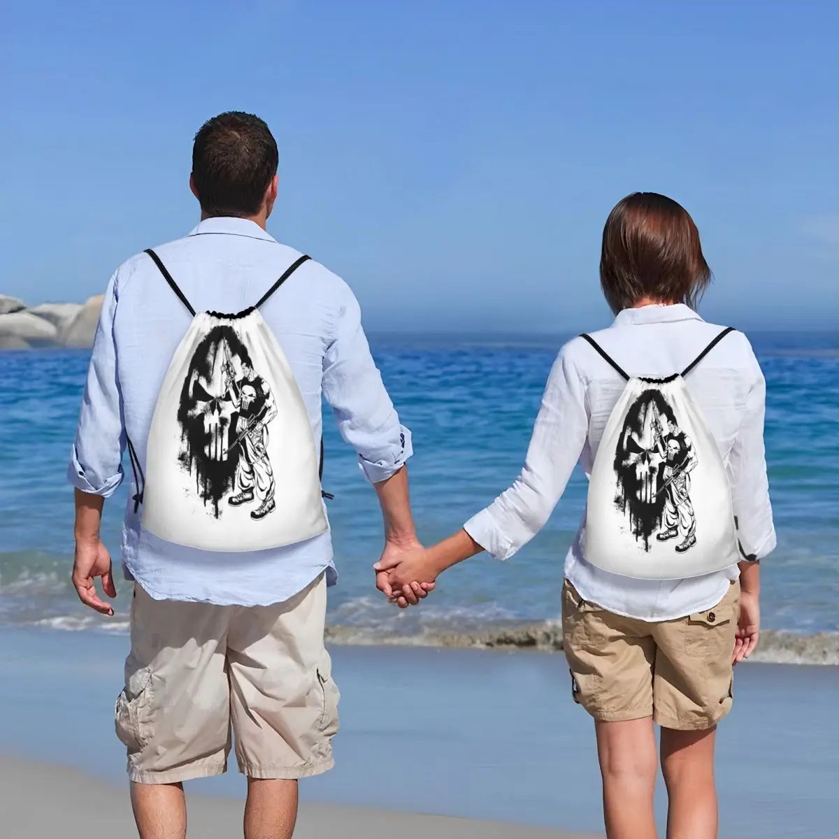 مخصص المعاقب الهيكل العظمي الجمجمة الرباط حقائب الظهر النساء الرجال خفيفة الوزن رياضة الرياضة Sackpack أكياس للسفر