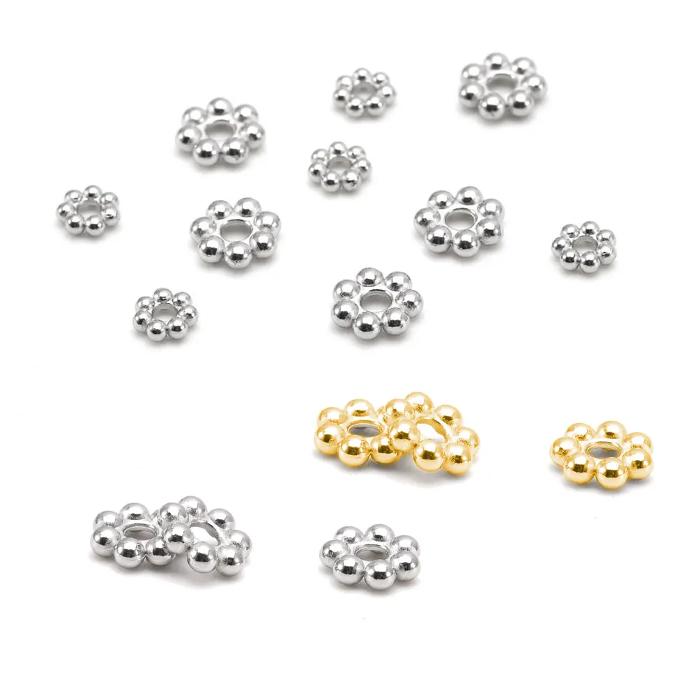50 sztuk ze stali nierdzewnej 4/5/6MM Mini Daisy Snowflake Spacer wisiorki z koralikami dla DIY bransoletka naszyjnik tworzenia biżuterii hurtowych