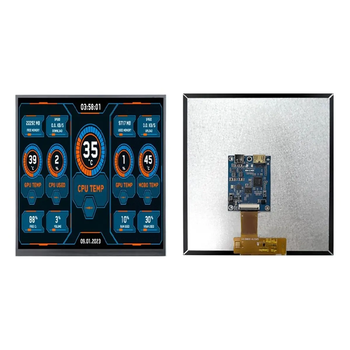 7.6 Inch 800P 800X800 MIPI 1000nits HD-MI Square TFT LCD Display with HD-MI Driver Board