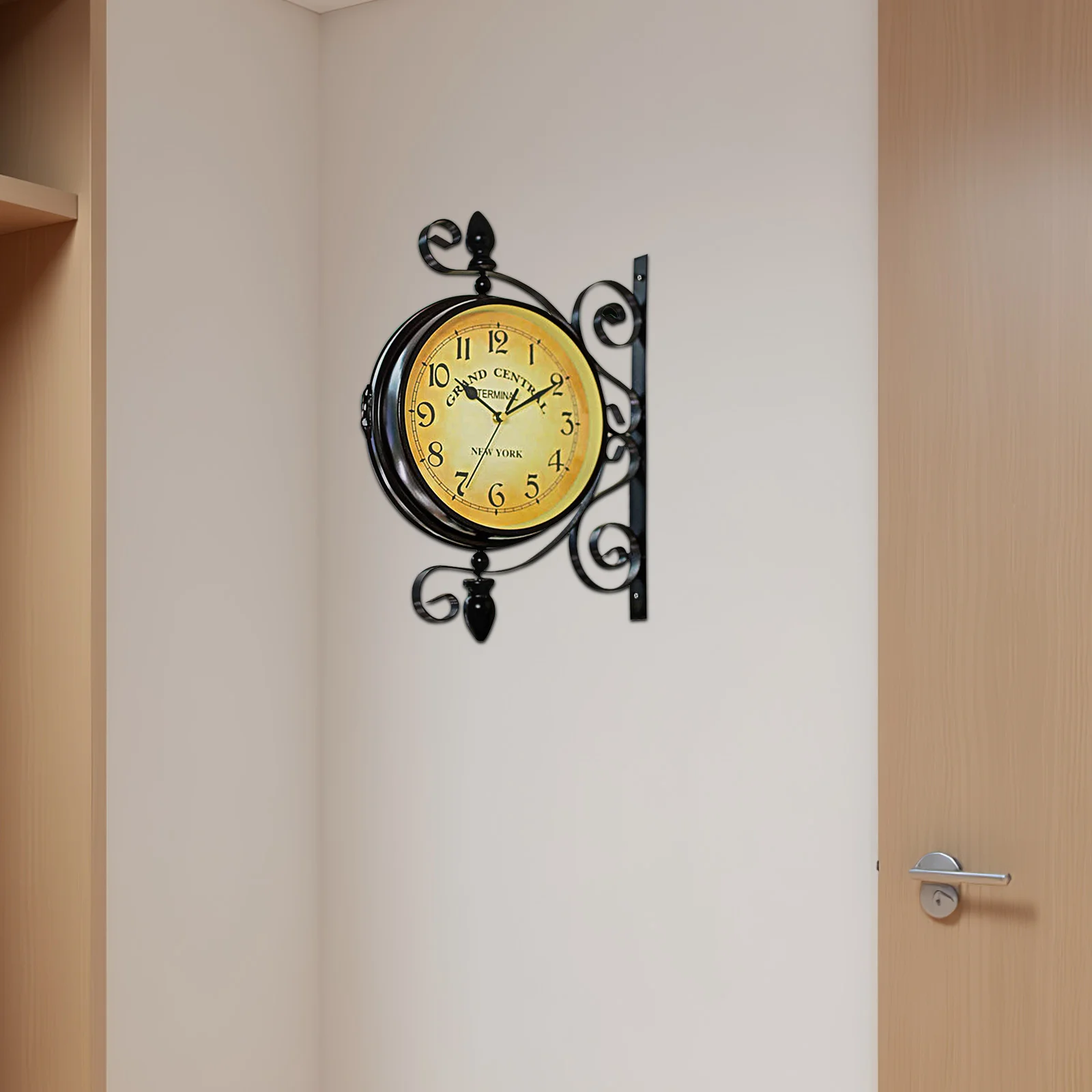 

Vintage Double Sided Wall Iron Silent Non Ticking 360 Degree Rotate Decorative For Living Room Porch Corridor Retro Two Sided