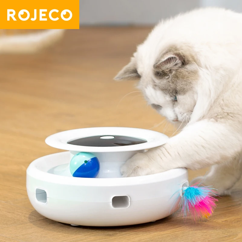 ROJECO 2 in 1 Smart Cat Toys Automatic Feather Fun Ball Toy Set For Cat Dog 5 Modes Electronic Interactive Pet Toy Accessories
