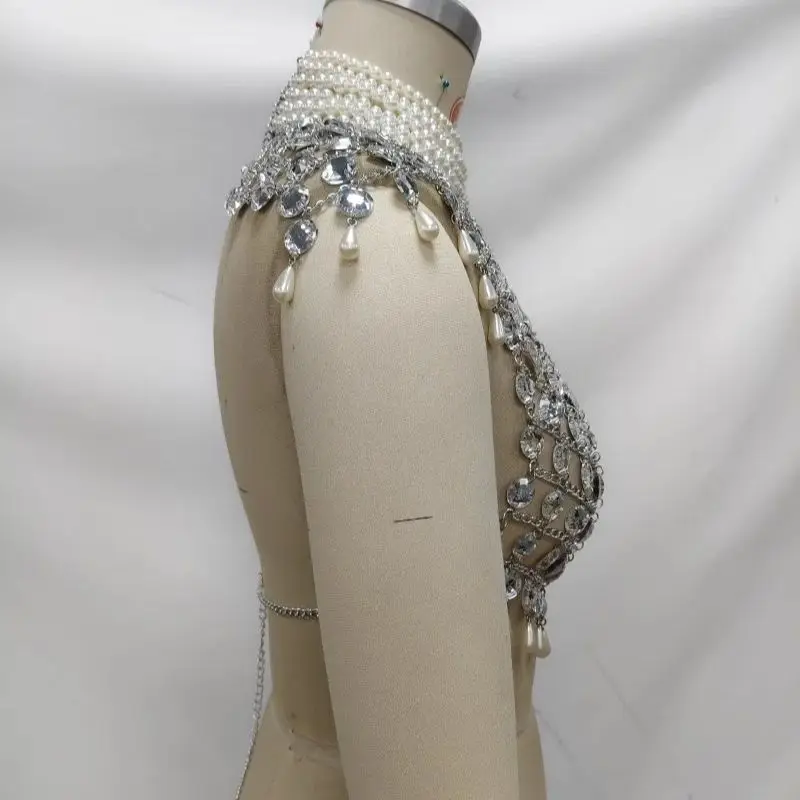 بلوزة مثيرة برباط علوي على شكل دمعة من اللؤلؤ بأكمام على شكل سلسلة للنساء بتصميم أوروبي وأمريكي سلسلة ضيقة للجسم #5