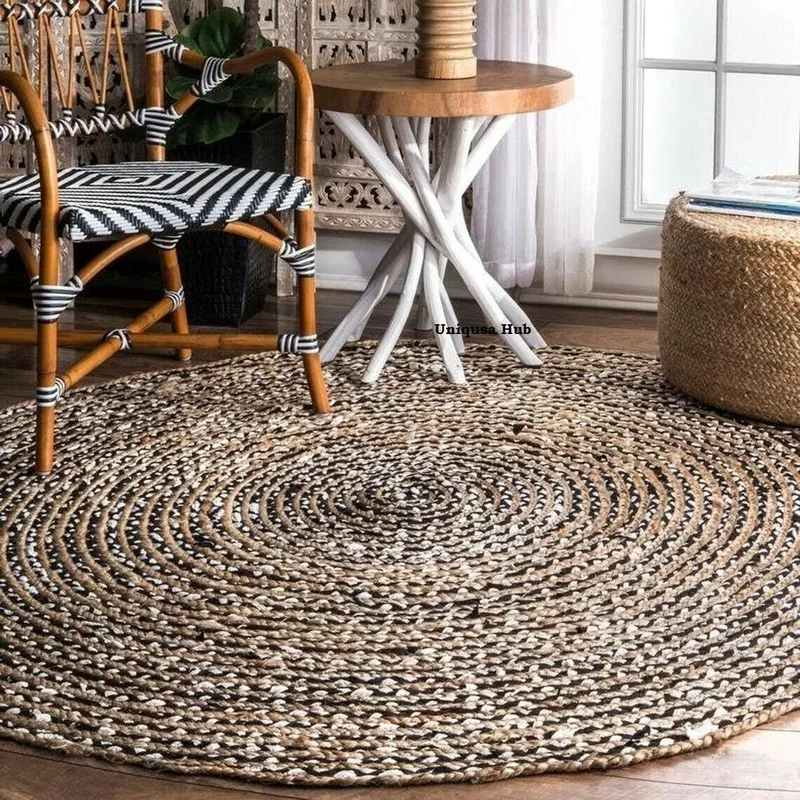 

Carpet 100% Jute and Cotton Handmade Double-sided Multicolor Area Rug Round Rag Rug Floor Mat In The Room