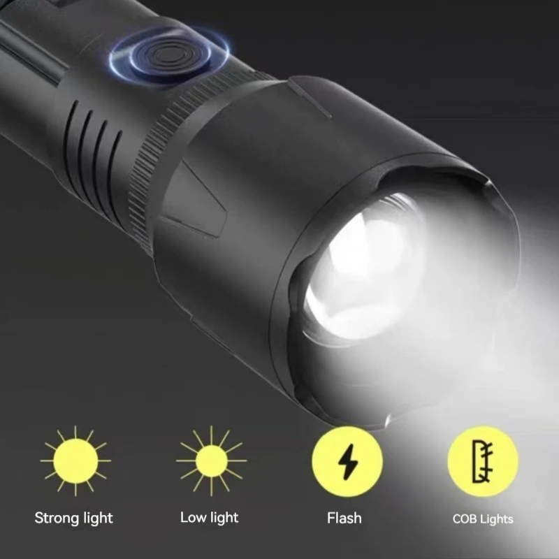 Type-c Rechargeable Led Flashlight High Power Flashlight With COB Work Light Zoomable Led Flashlight Waterproof Torch light