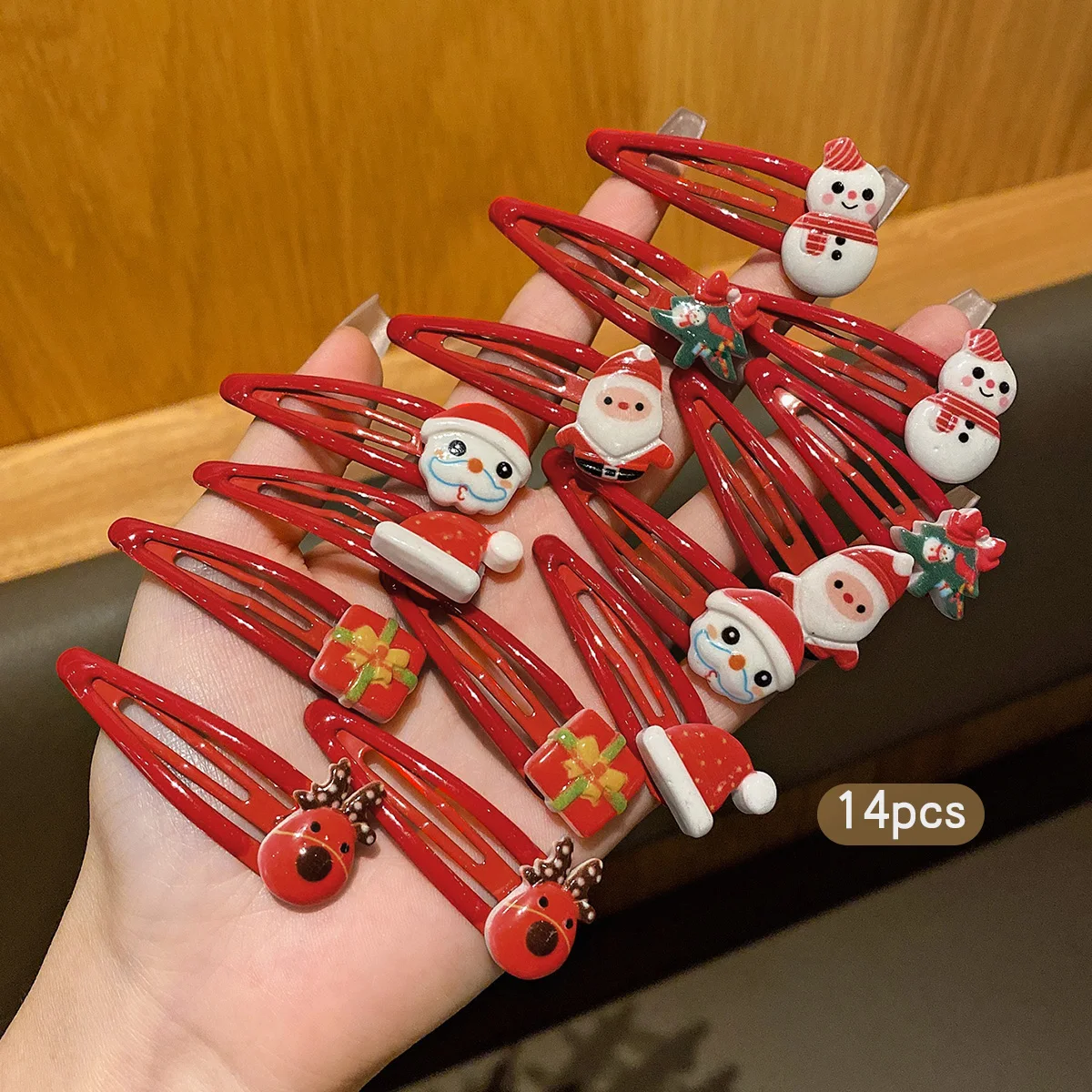 14 Christmas hair clips, cartoon BB clips, Santa Claus snowman hair clips, suitable hair accessories for Christmas use