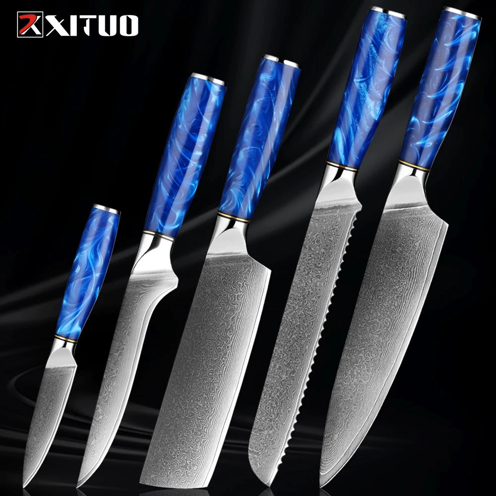 XITUO Japanese Chef Knife High Carbon Damascus Steel Kitchen Knife Sharp Professional Meat Cutting Knife Boning Bread Knife