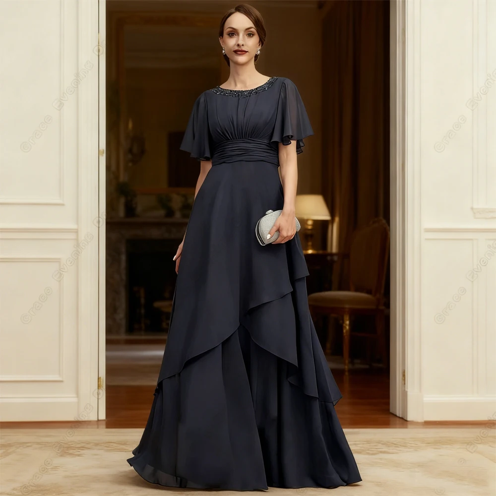 

Customized Exquisite Scoop Mother of Bride Dresses for Women A Line Short Sleeve Wedding Party Dresses Sequind Robe De Soirée