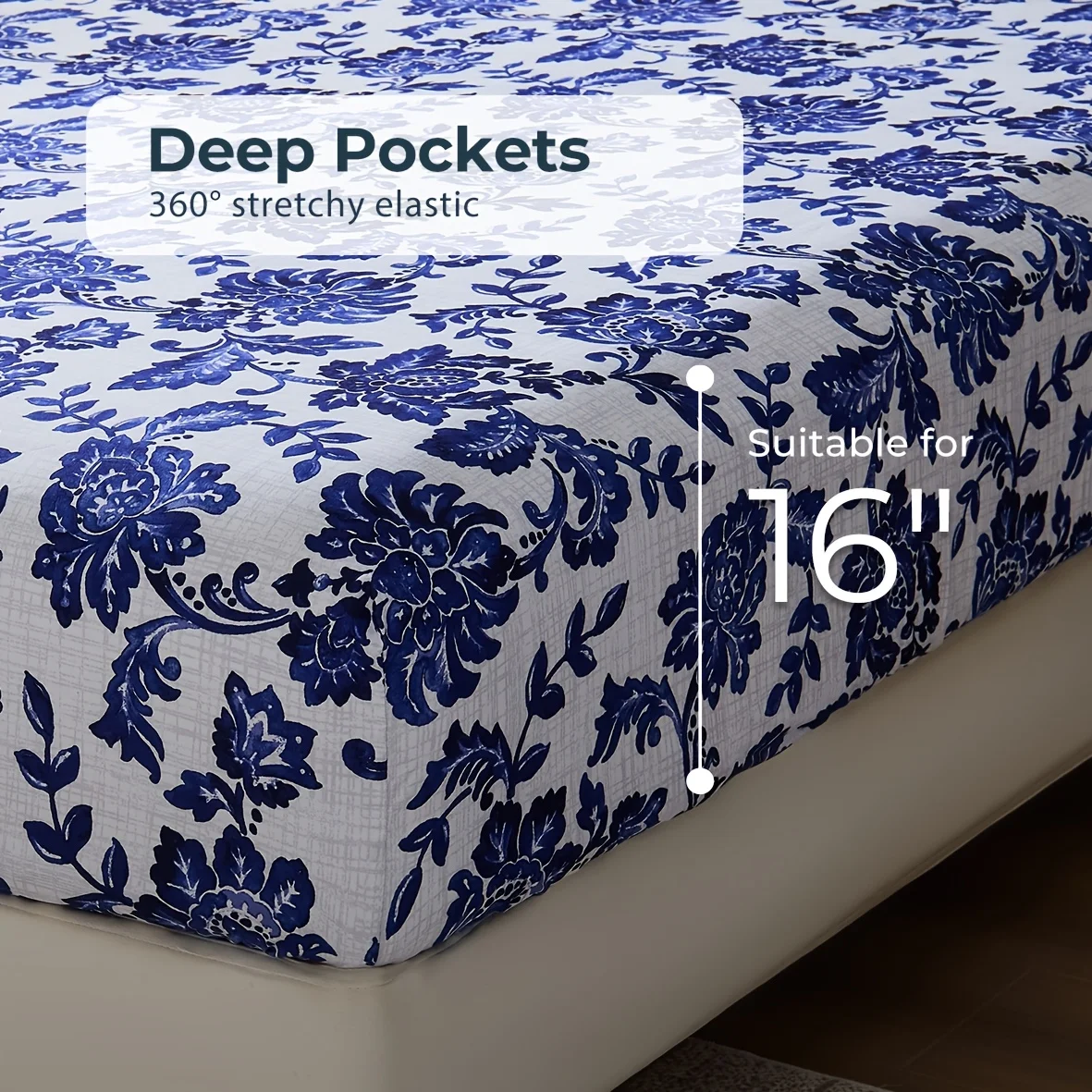 4Pcs Queen Size Floral Bed Sheet Set With 18 Inch Deep Pockets