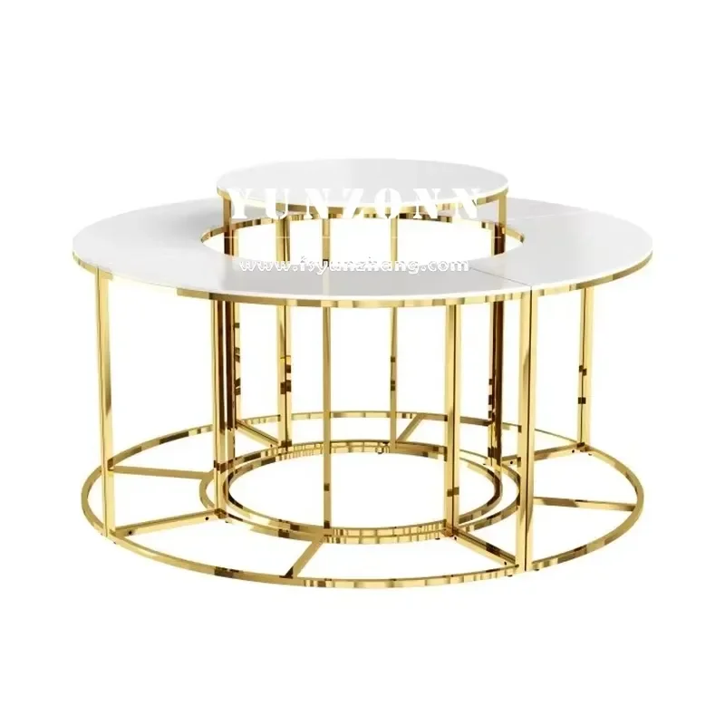 Modern Elegant Stainless Steel Tempered Glass Commercial Grade Dessert Cake Table Display for Hotel Wedding Banquet Outdoor
