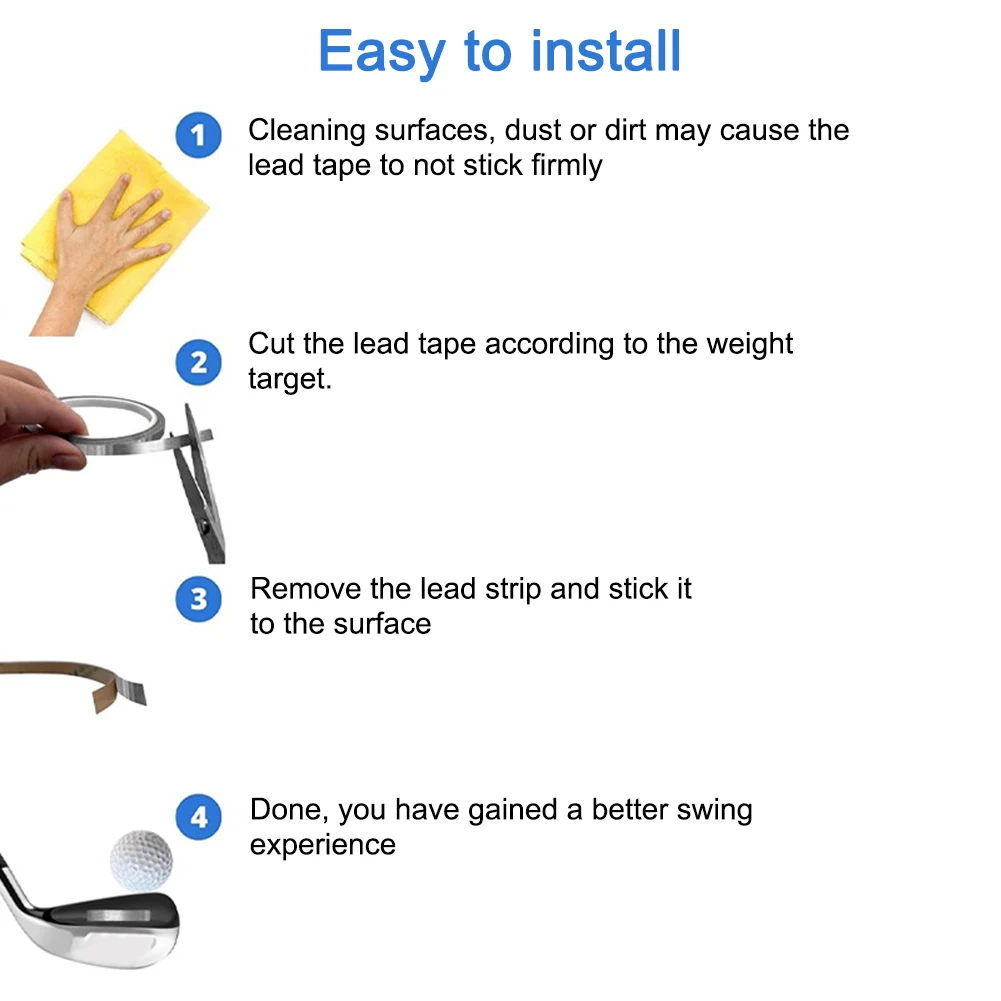 65 جرام/91 جرام أوزان من الرصاص عالية الكثافة 1/4 × 197 بوصة و3/8 × 197 بوصة متوفرة ذاتية اللصق لتدريب لاعبي الجولف وكرة التنس #5