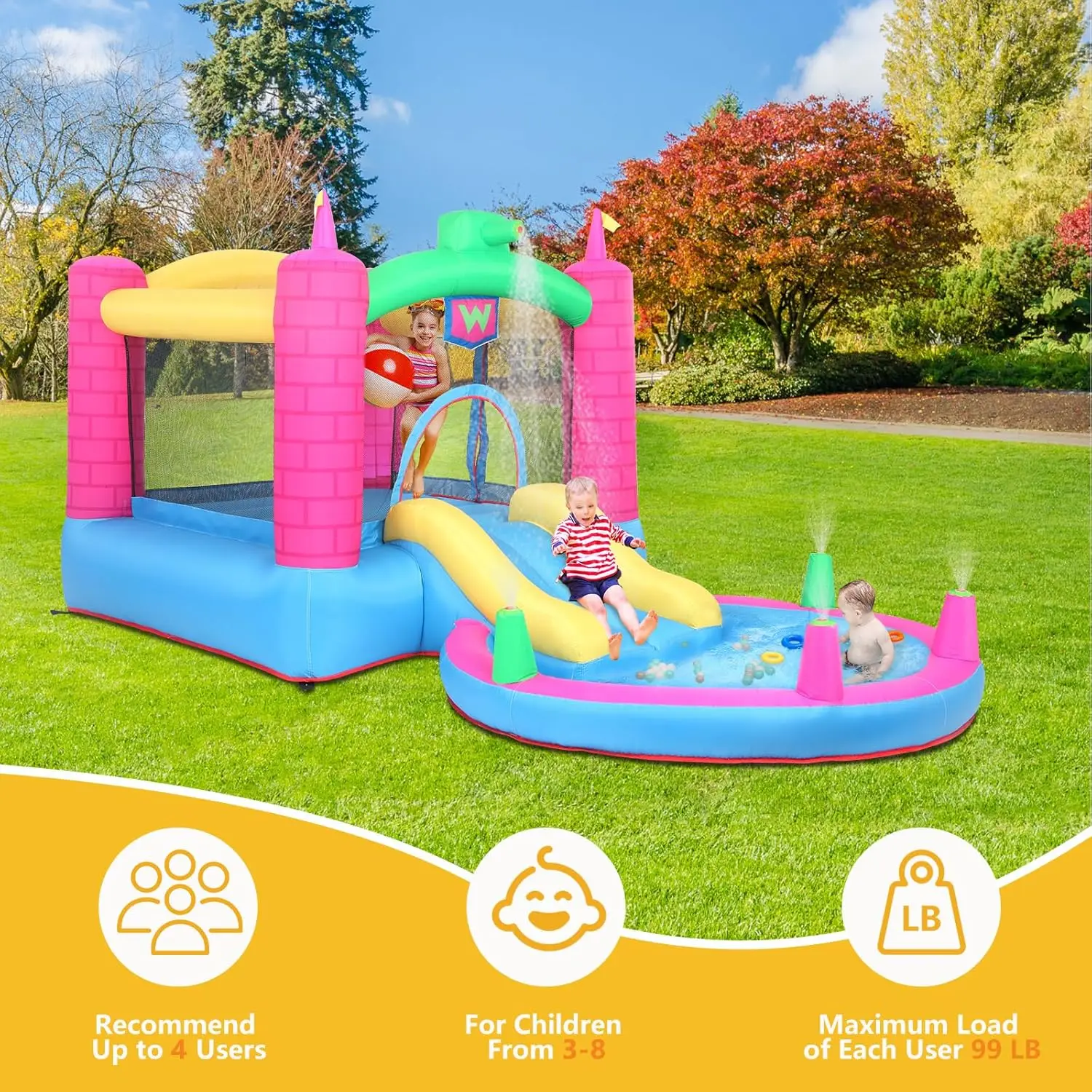 Casa gonfiabile rimbalzante con ventilatore d'aria da 350 W, castello da esterno per bambini che salta per cortile, parco, asilo, acqua rimbalzante Sli