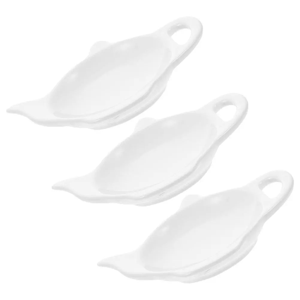 3Pcs Elegant Teapot Form Ceramic Tea Bag Holder Dish Set Multi Use Tea Tray Holder for Condiments Sauces Dessert Bowls