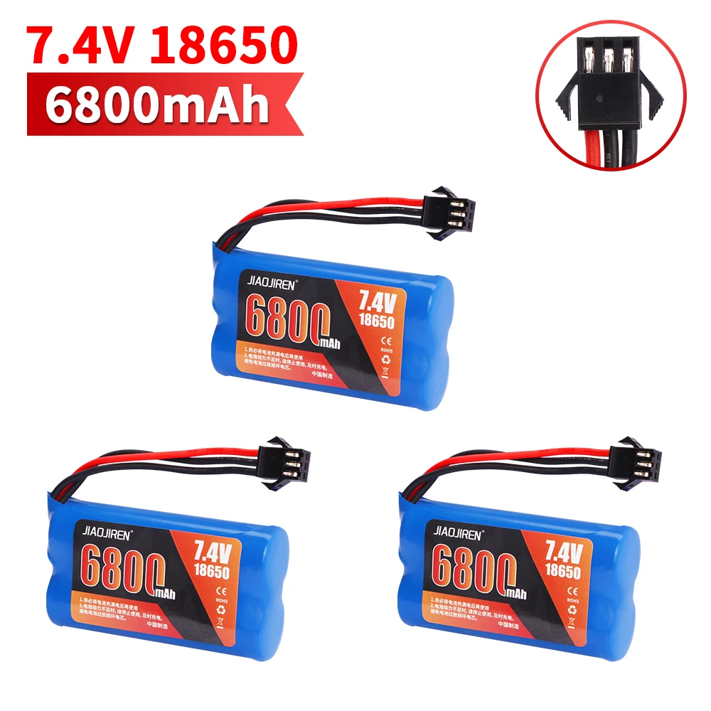 SM-3P Plug Upgrade 7.4V 6800mAh Li-ion Batterij Met USB Lader Voor MN82 MN128 MN78 LC79 Afstandsbediening Auto batterij 2S 18650 25C