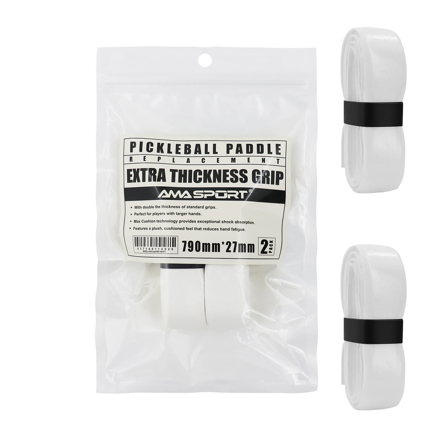 Overgrip Pickleball - antypoślizgowe, lepkie w dotyku syntetyczne uchwyty Premium Pasują do wydłużonych, standardowych uchwytów, taśma Pickleball Grip Tape White