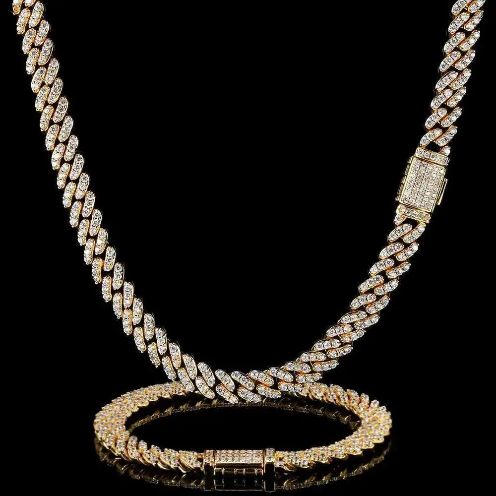 

8mm Hip Hop Jewelry Diamond Iced Out Silver Thick Cuban Link Chains for Girl Cuban Necklaces Women