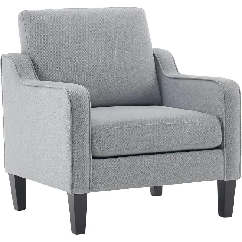 Mid-century modern armchair, light grey fabric chair for living room