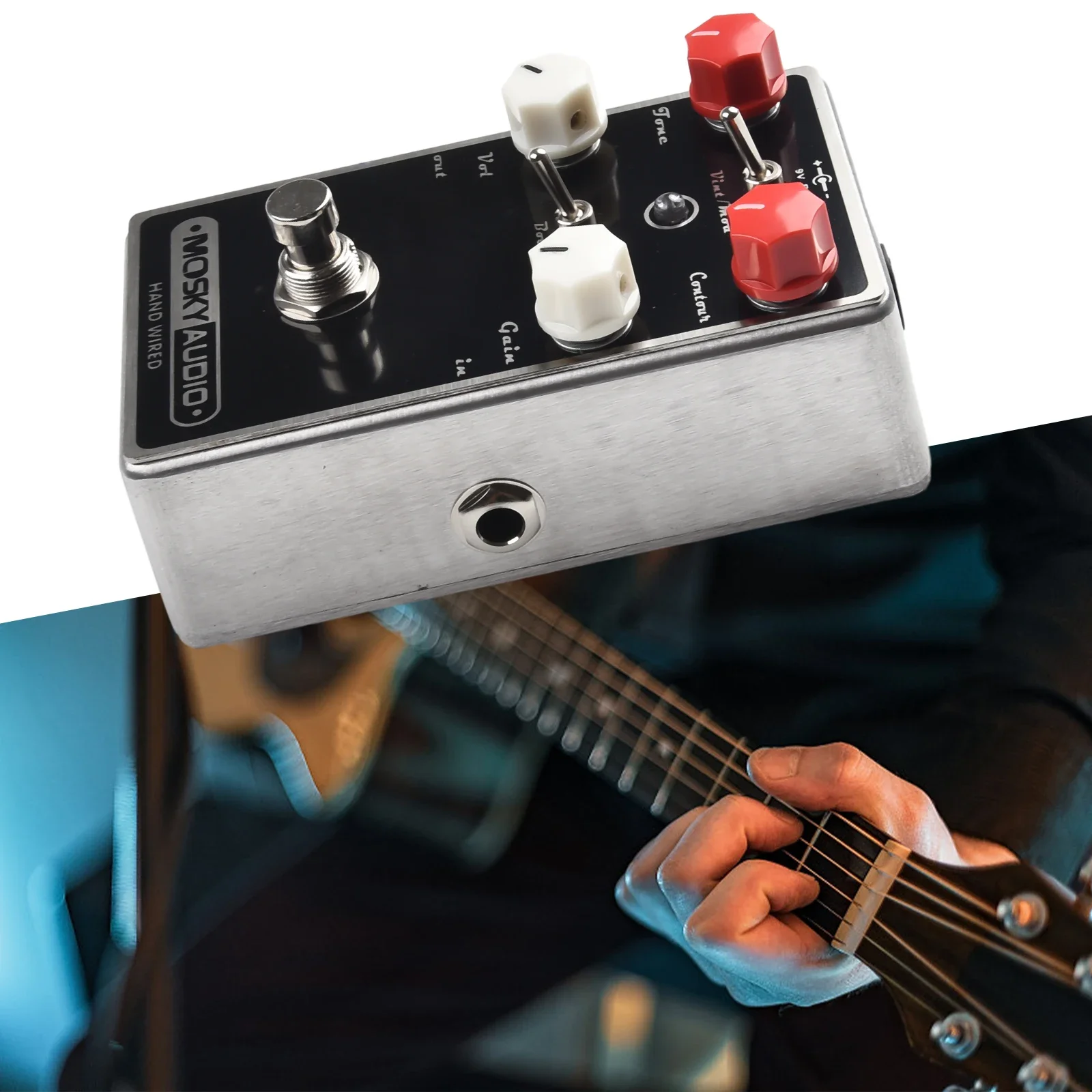 

1pc Guitar Effect Pedal Overdrive Buffer Delay Reverb 2 Switch 4 Control Knob LED Light For Indicating Effect Bypass Status