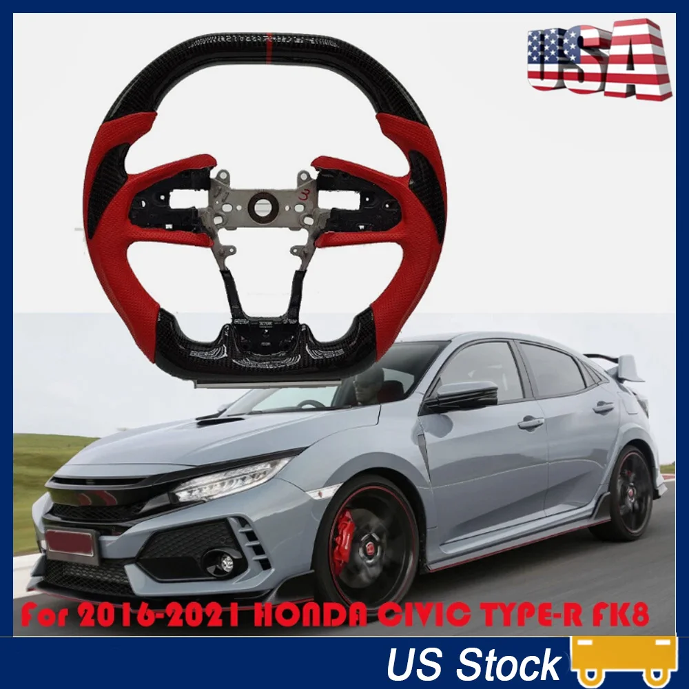 

Кожаный руль для Honda Civic Gen 10th Type R FK8 2016-2021, руль из настоящего углеродного волокна, автомобильные аксессуары