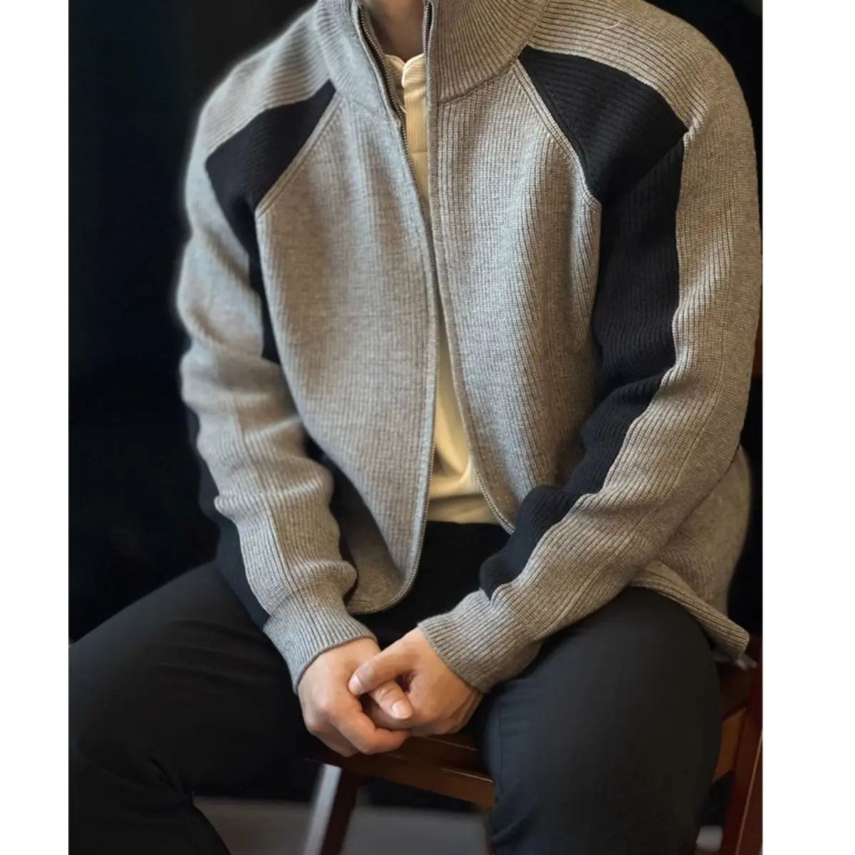 

Luxury Autumn Winter Knit Cardigan Men Clothes Zipper Jacket Business Casual Sweater Patchwork Warm Long Sleeve Outerwear Tops