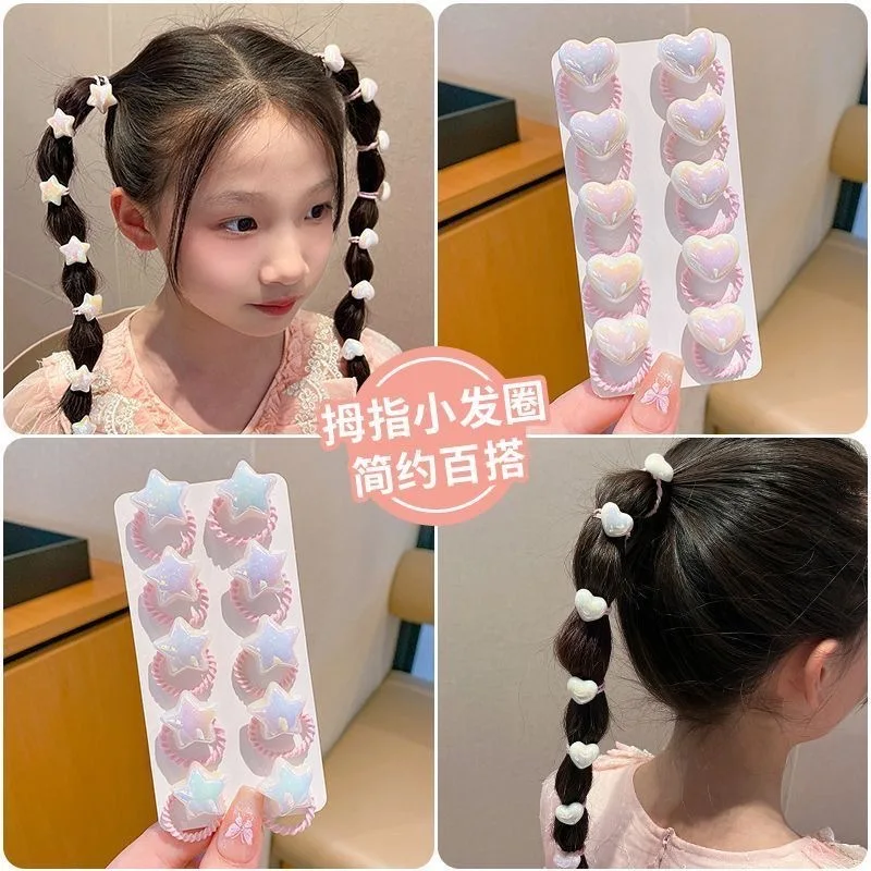 

10Pcs Cute Baby Girl Hairbands Cartoon Love Heart Star Hair Ties Toddler Elastic Rubber Band Kids Hair Ropes Hair Accessories