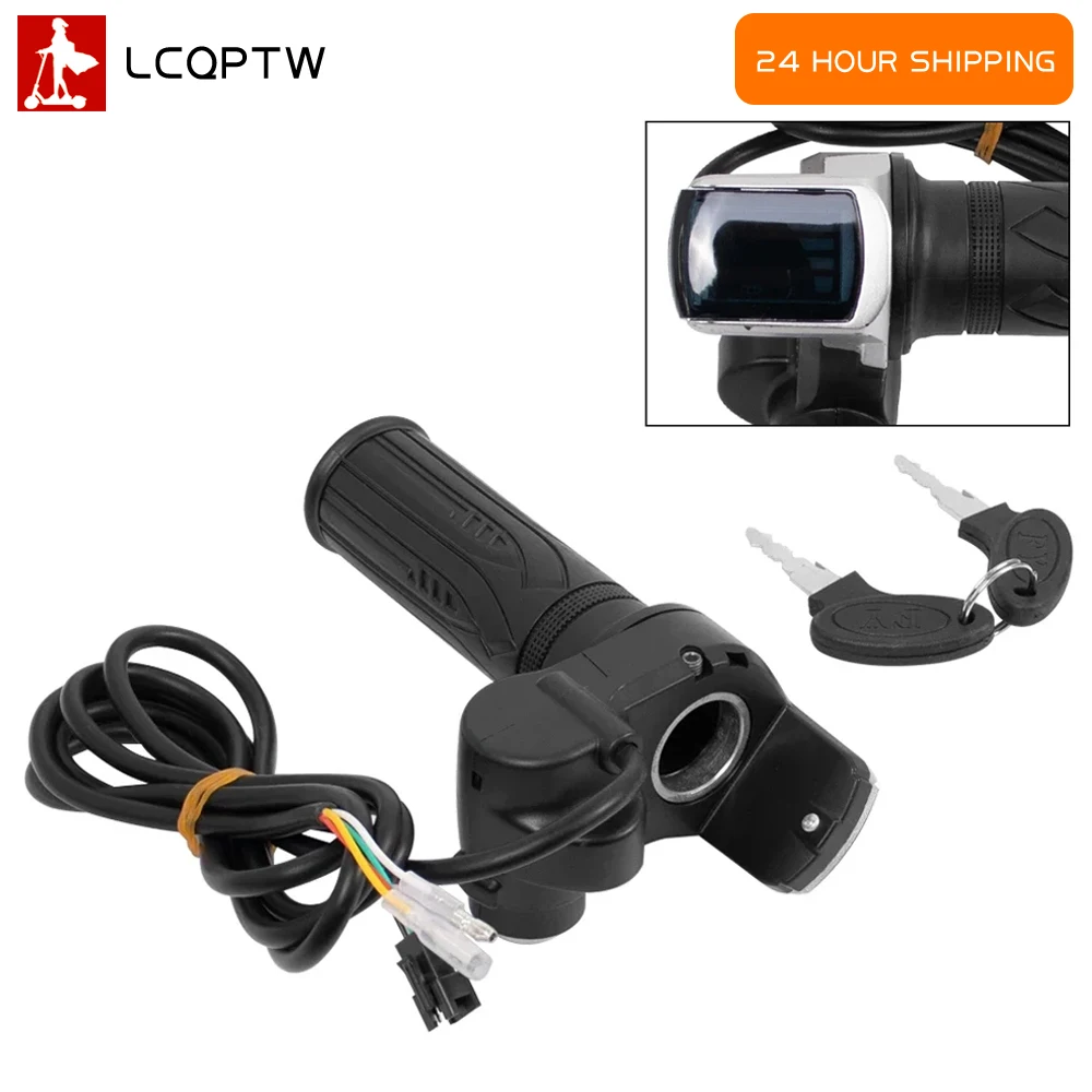 Throttle Grip with Key Lock Power Indicator 36V 48V 60V Electric Bicycle Scooter E-bike Accelerator Accessories with LCD Display