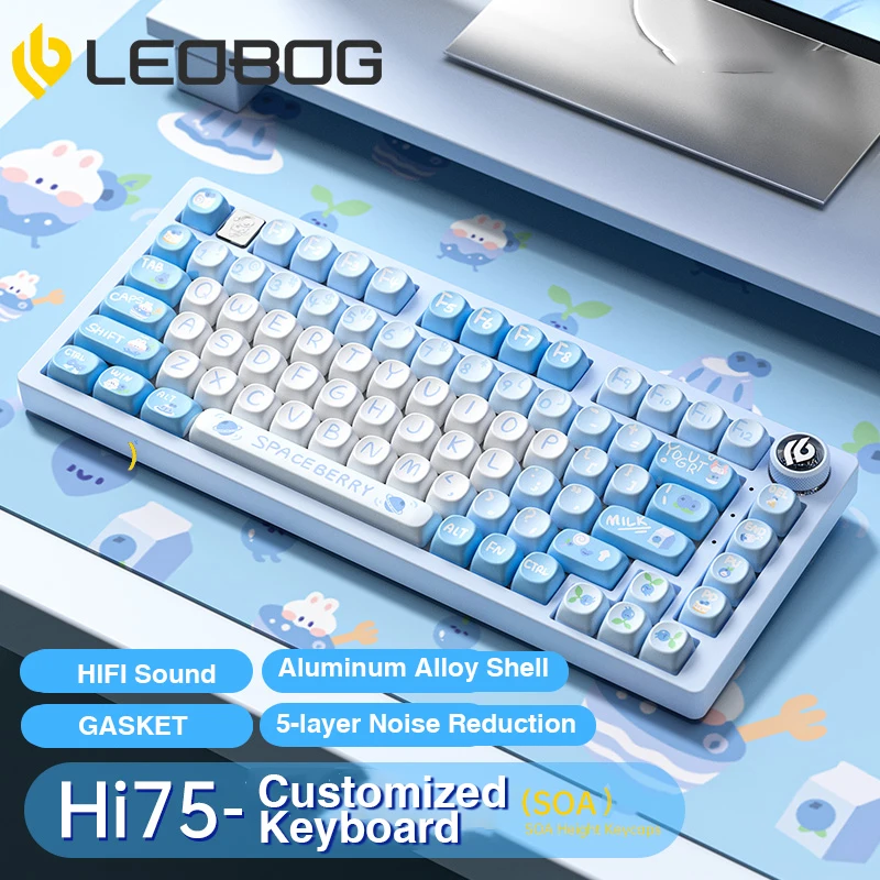 LEOBOG HI75 Base de Metal estructura de junta de teclado Teclado mecánico para jugar RGB retroiluminado intercambio en caliente sonido HIFI con