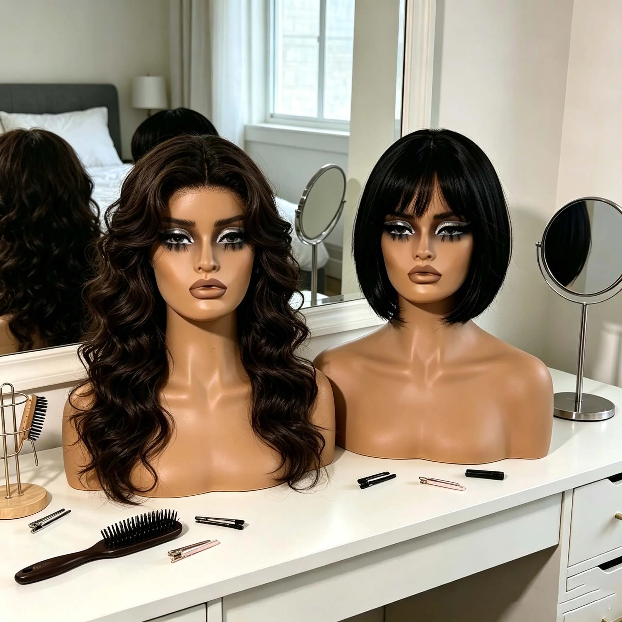 2PC USA Warehouse Free Shipping European and American-style half-body mannequin head prop with double shoulders, a realistic mannequin head display model suitable