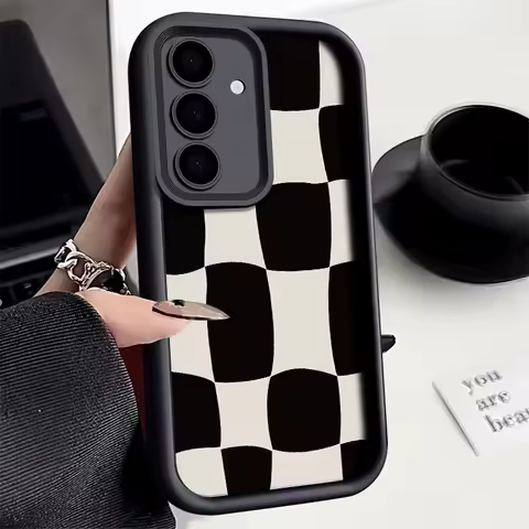 Black White Grid﻿ For Samsung Galaxy Case S24 S23 S22 S21 Ultra Plus Fe A55 A54 A53 A52 A35 A25 A15 A14 5G Phone Y2k Cover
