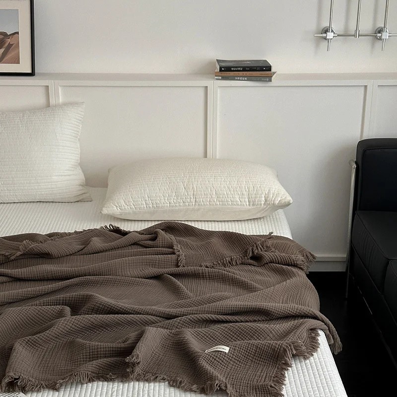 1pc Knitted Fringed Blanket 100% Cotton Sofa Towel Tassel Bed Linen Solid Shawl Manta Skin-friendly Plaid Home Blanket Bed Cover