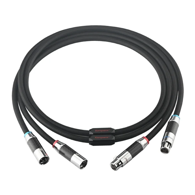 Para czyste srebro XLR kabel zbalansowany 2 męskie do 2 żeńskie złącze Audio z włókna węglowego
