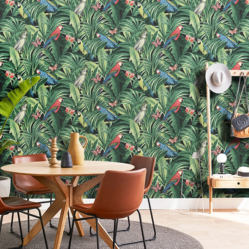 Rainforest Parrot Birds Wallpaper for Living Room Bedroom Home Decoration Tropical Plant  Animal Wall Paper Mural Resturant