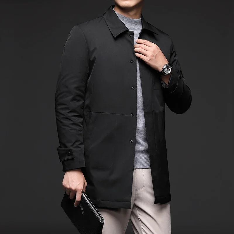 High Quality Men\'s Brand Smart Casual Down Coat Winter Business Long Warm Windbreaker Jacket