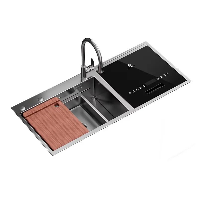 The electric stainless steel countertop sink dishwasher pairs perfectly with kitchen cabinets for aesthetics and practicality.