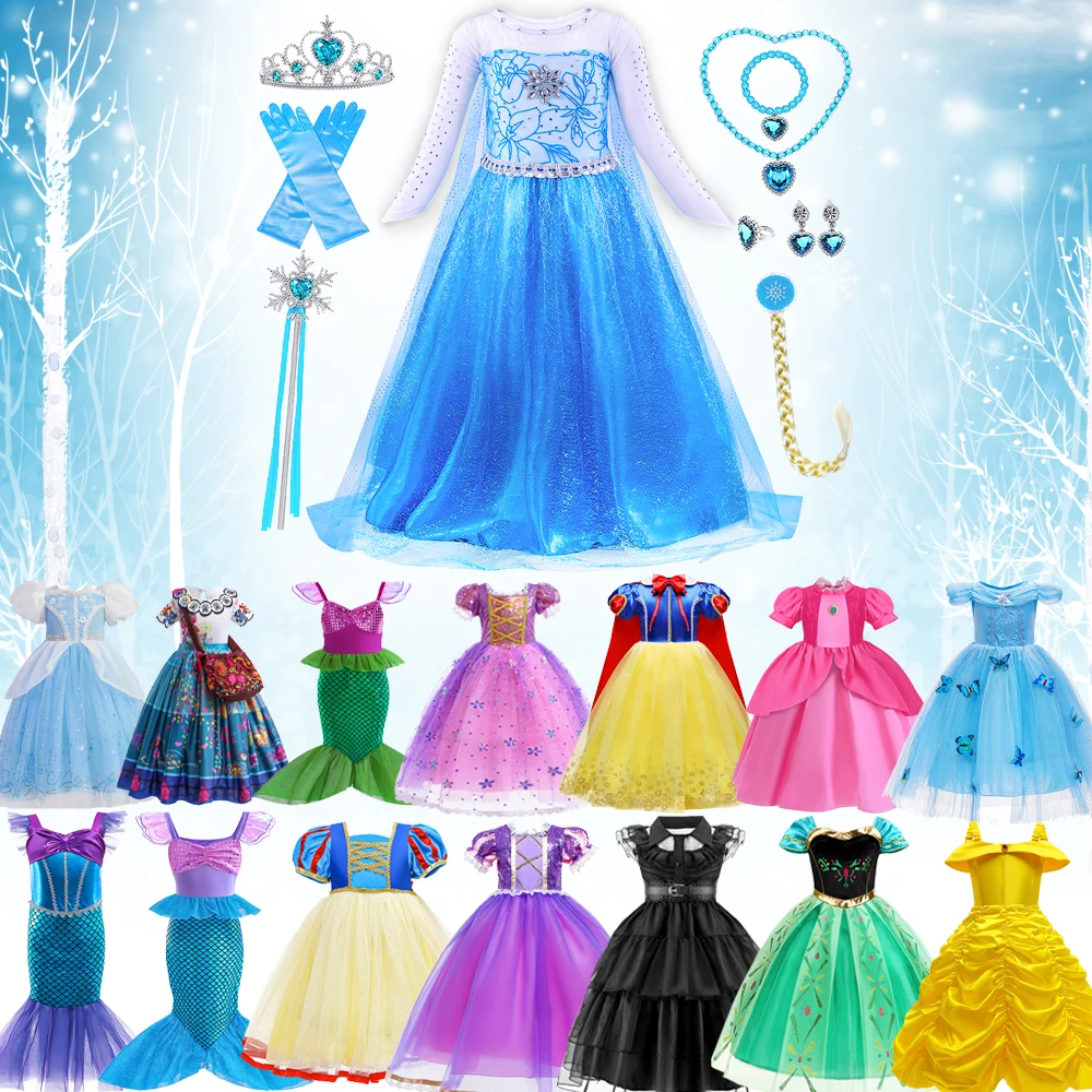 

Girls Princess Costume Dress Frozen Elsa Anna Costume rapunzel Mermaid Pink Peach cosplay Halloween birthday party Clothing