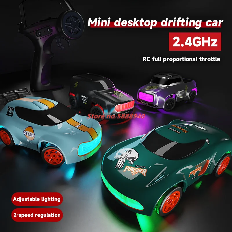 Mini Desktop Car Toy 2.4G Remote Control Car Rc Four-Wheel Drive High-Speed Drift Racing Toy Lighting Effect Gift Sports Car