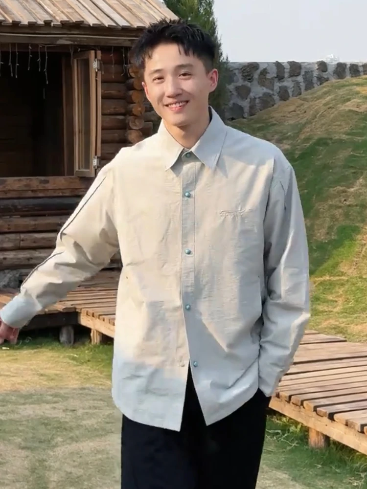 Loose Fit Casual Shirt Jacket for Men Turquoise Early Autumn Versatile Thin Style Button up Breathable Long Sleeve Shirt