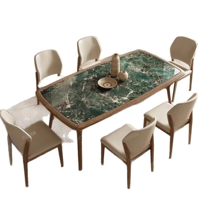 

Nordic solid wood dining table minimalist rectangular rock slab household dining table tempered glass dining table