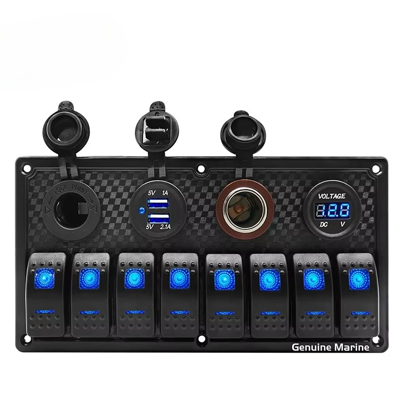 Genuine Marine Waterproof 12V 24v ON/Off Pre-Wired Toggle 8 Gang Mount Rocker Boat Marine Control ABS Switch Panel