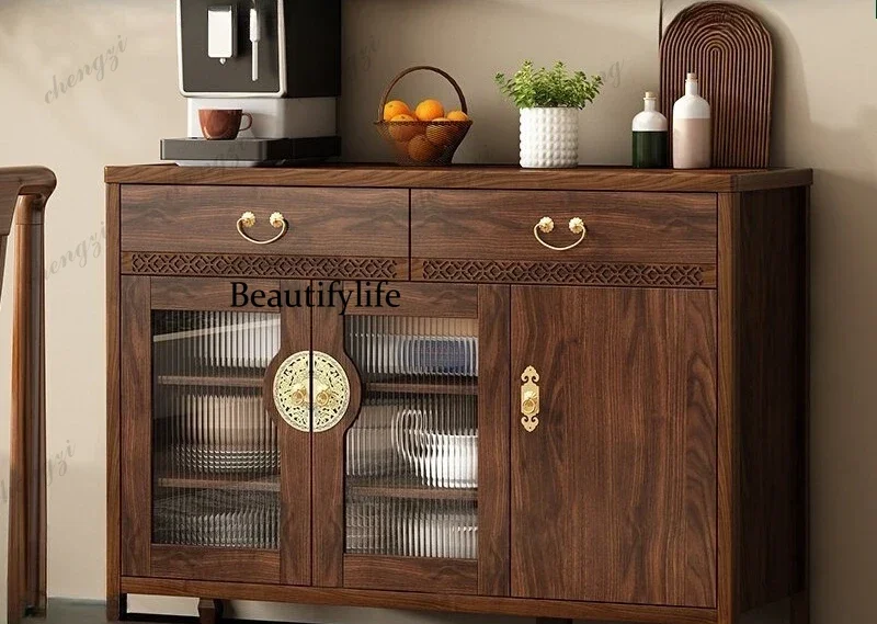New Chinese-style solid wood dining side cabinet, retro living room storage cabinet, small apartment multi-functional cabinet m1